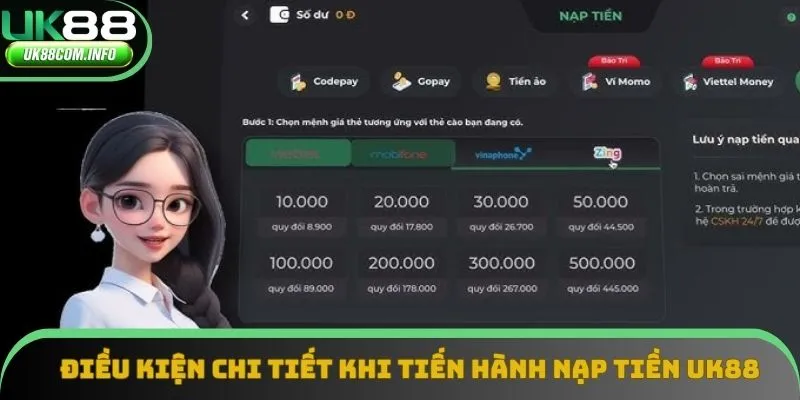 Điều kiện chi tiết khi tiến hành nạp tiền UK88 